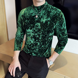 DS047-P48金丝绒满天星半高领T恤时尚修身立体男士长袖打底衫，男装T恤，星座1606-1