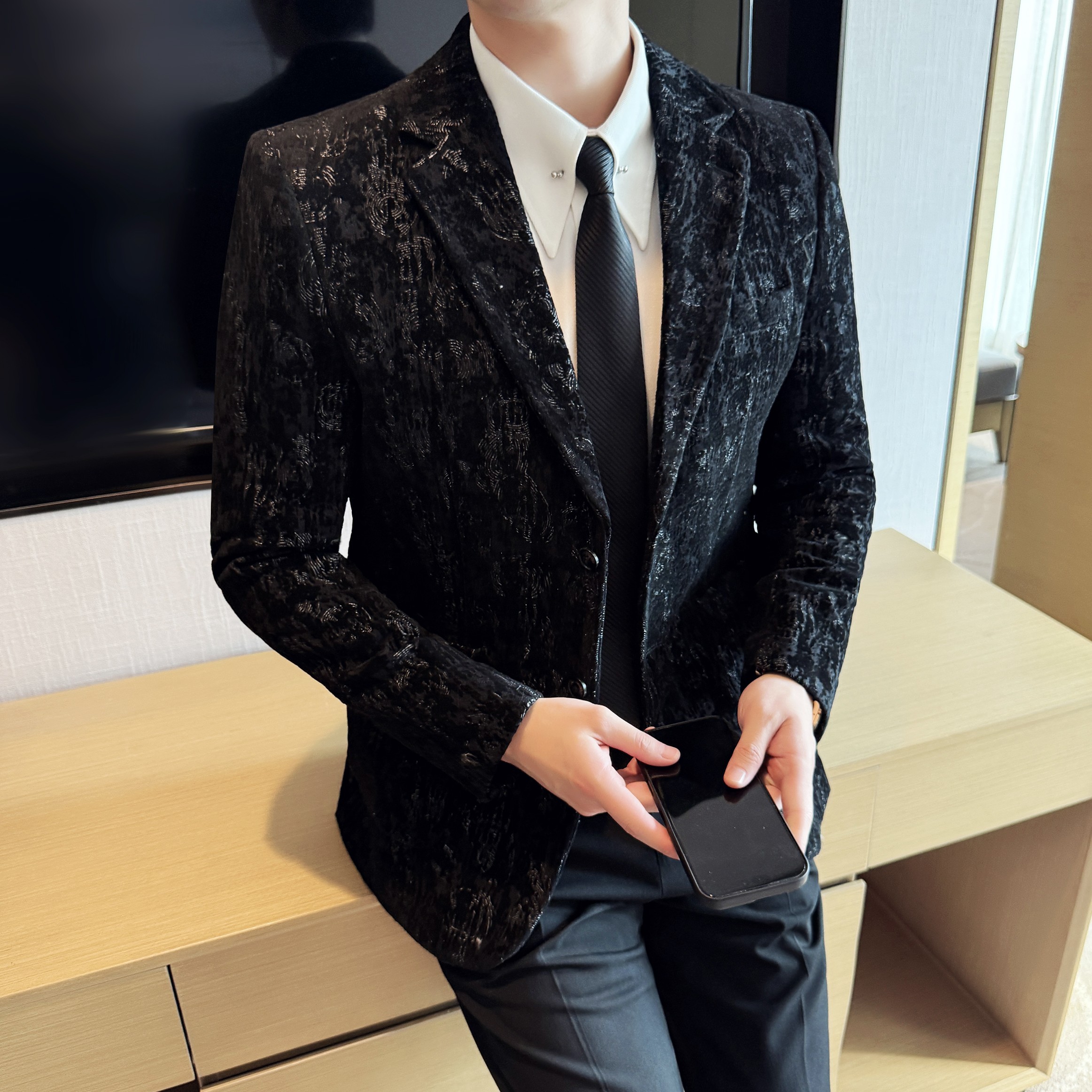 植绒提花时尚休闲西装外套男士韩版修身西服DX63-P178,男装西服套装,星座1606-1