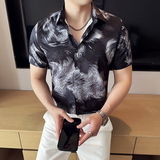 夏季碎花短袖衬衫冰丝时尚免熨衬衣男CS022-P58，男装T恤，星座1606-1
