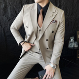 韩版修身商务西服双排扣条纹西装三件套1820-P270，男装西服套装，星座1606-1
