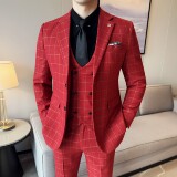 男士商务婚礼西装韩版修身格子西服三件套2520-P280，男装西服套装，星座1606-1