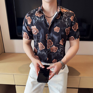 夏季印花短袖衬衫冰丝时尚休闲免熨衬衣男CS029-P58图片