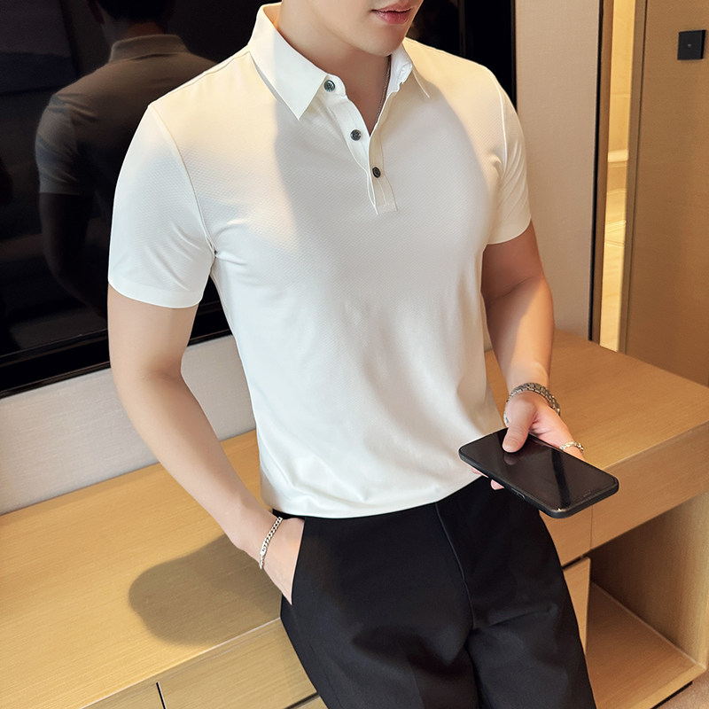 华夫格冰丝无痕PLO衫高弹上衣男短袖2809-P58,男装T恤,星座1606-1