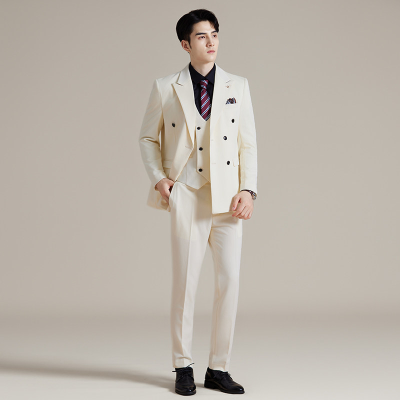 男士双排扣商务休闲西装韩版修身纯色暗纹西服三件套2513-P280,男装西服套装,星座1606-1