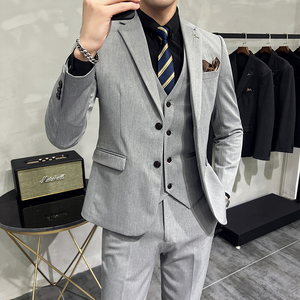 S-7XL韩版修身商务西服两粒扣西装三件套8802-P235图片