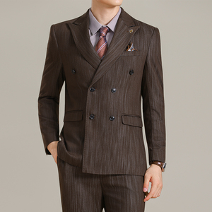 男士商务休闲西服莱赛尔醋酸条纹双排扣西装套装2531-P290图片