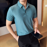 棋盘格冰丝无痕PLO衫高弹上衣男短袖2813-P58，男装T恤，星座1606-1