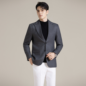 韩版修身西服时尚休闲小方格西装外套DX50-P148图片
