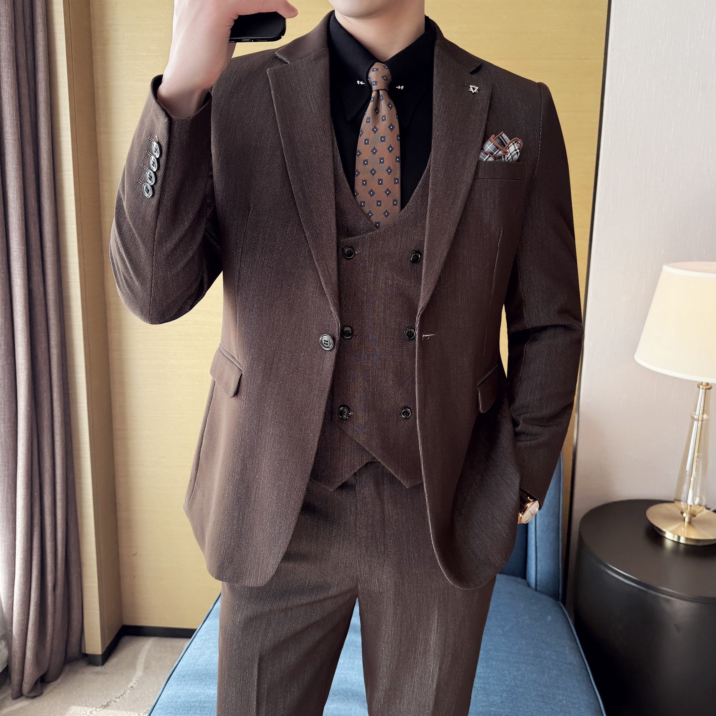 男士商务休闲西装韩版修身纯色暗纹西服三件套2512-P275,男装西服套装,星座1606-1