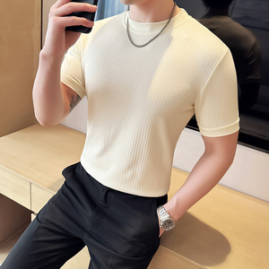 DS009-P39男士半高领短袖T恤春夏新款时尚百搭修身立体打底衫图片