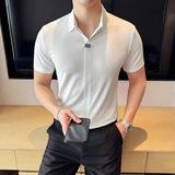 冰丝无痕高弹V领PLO衫华夫格短袖上衣男2817-P62，男装T恤，星座1606-1