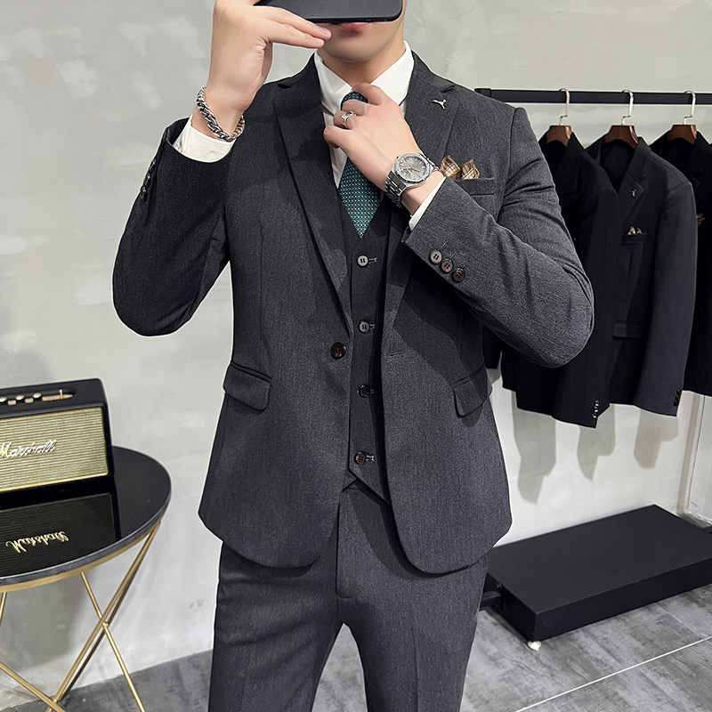 一粒扣西服套装韩版修身商务休闲西装三件套8801-P235,男装西服套装,星座1606-1