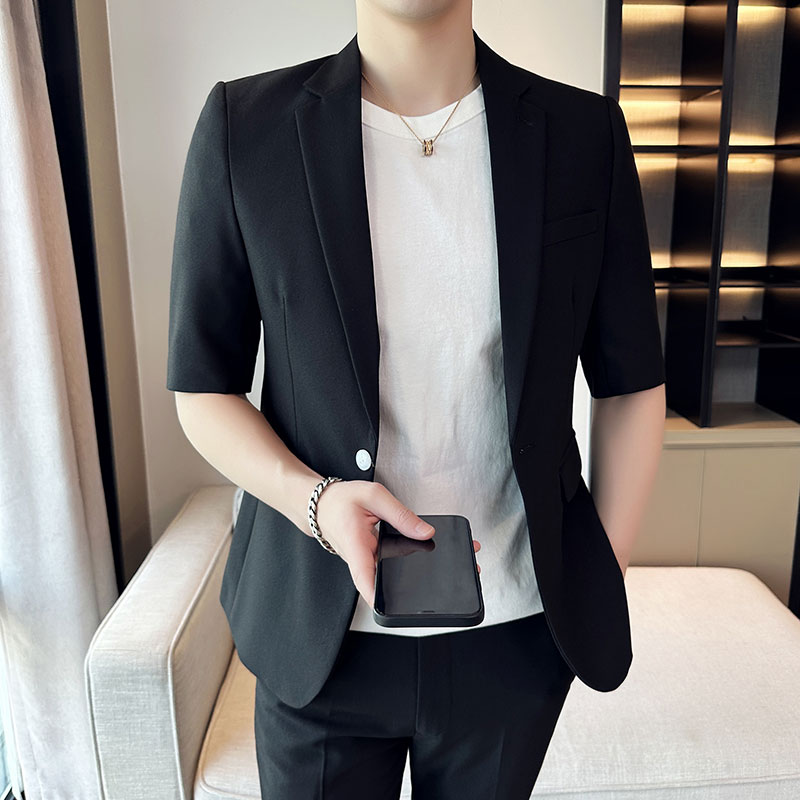 春夏薄款短袖九分裤韩版修身简约西服套装1827-P195,男装T恤,星座1606-1