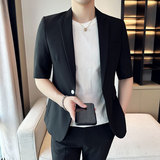 春夏薄款短袖九分裤韩版修身简约西服套装1827-P195，男装T恤，星座1606-1