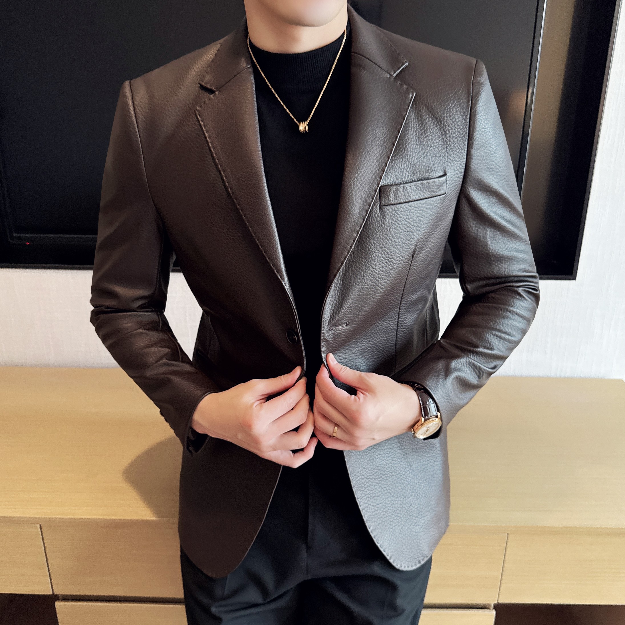 高品质韩版修身皮衣西装商务休闲皮衣西服DX51-P168,男装西服套装,星座1606-1