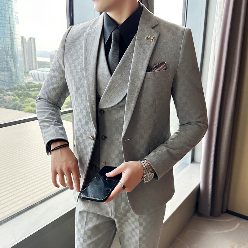 韩版修身时尚潮流西服格子西装套装2303-P280,男装西服套装,星座1606-1