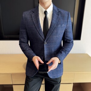 韩版修身西服时尚休闲格子西装外套DX49-P148图片
