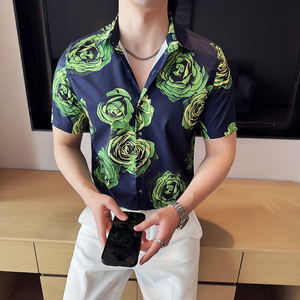 夏季印花短袖衬衫冰丝时尚休闲免熨衬衣男CS024-P58图片