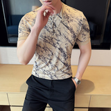 夏季V领男士POLO衫冰丝裂纹时尚休闲短袖T恤DS024-P58，男装T恤，星座1606-1