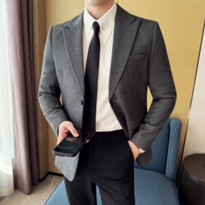 韩版修身西服千鸟格时尚休闲西装外套DX50-P148图片