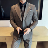 韩版修身西服时尚条纹双排扣西装三件套2410-P275，男装西服套装，星座1606-1