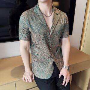 夏季冰丝短袖西服无里衬提花休闲西装DXZ001-P85图片