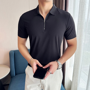 华夫格冰丝无痕PLO衫拉链上衣男短袖2815-P63图片