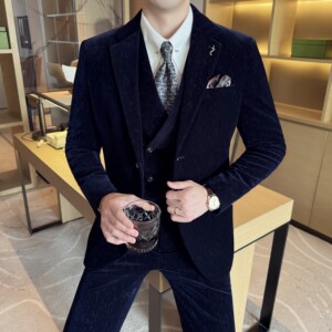 男士时尚休闲西装灯芯绒流星雨条纹西服套装SJT2518-P280图片