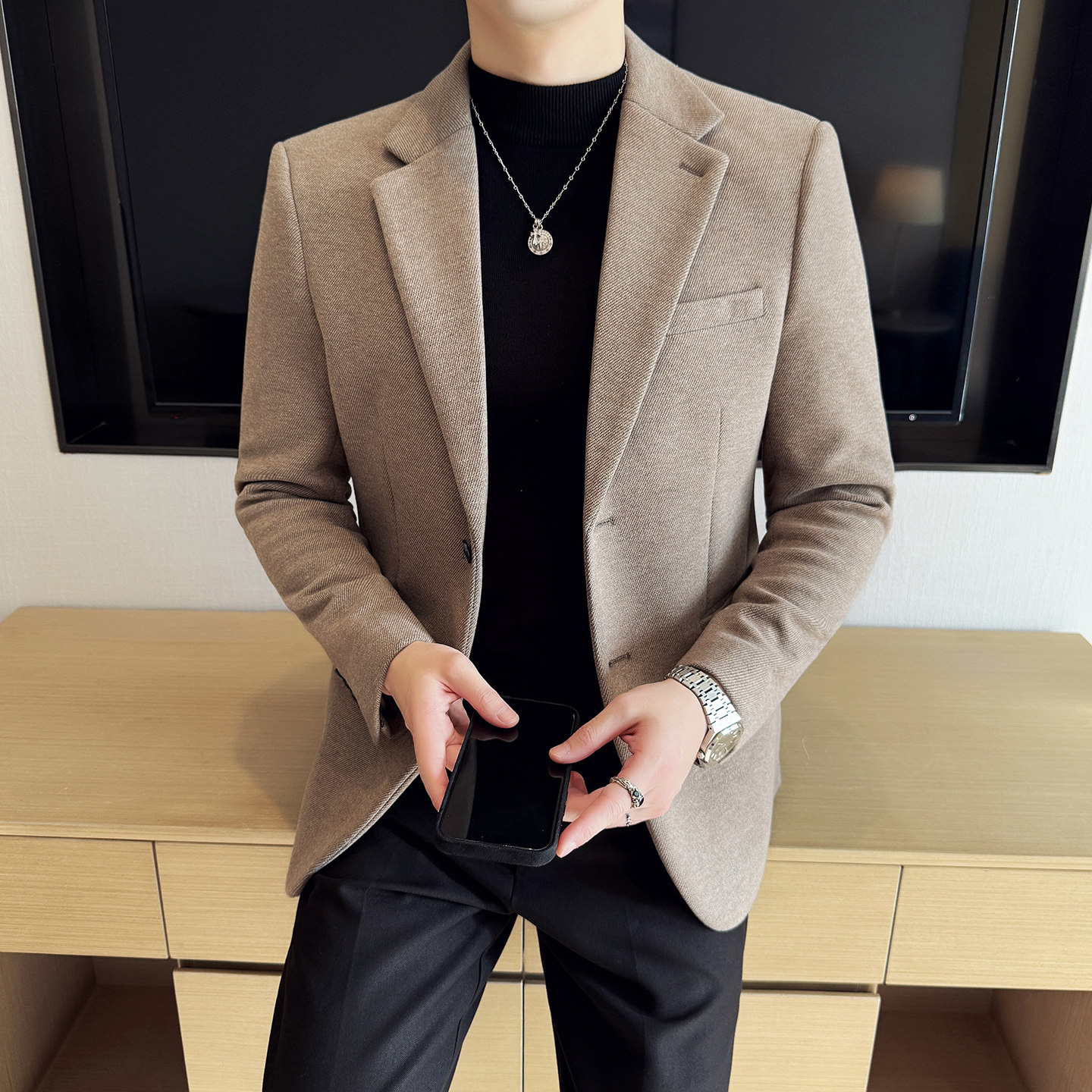 加厚秋冬羊毛西服时尚休闲西装外套男士韩版修身西装DX74-P168,男装西服套装,星座1606-1