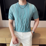MY002-P48针织提花男士短袖T恤春夏新款时尚百搭打底衫，男装T恤，星座1606-1