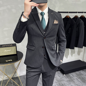 S-7XL韩版修身商务西服两粒扣西装三件套8802-P235,男装西服套装,星座1606-1