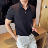 冰丝无痕高弹V领PLO衫华夫格短袖上衣男2817-P62，男装T恤，星座1606-1