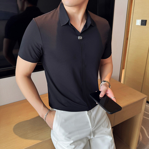 冰丝无痕高弹V领PLO衫华夫格短袖上衣男2817-P62图片