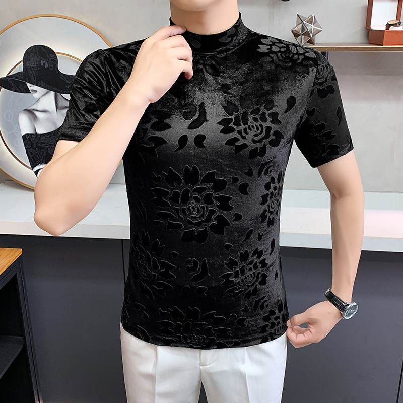 DS038-P39丝绒提花中领T恤秋款时尚百搭修身立体短袖打底衫,男装T恤,星座1606-1