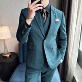 人字纹毛呢西服韩版修身商务西装三件套1852-P280，男装西服套装，星座1606-1