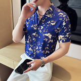 夏季印花短袖衬衣冰丝时尚休闲免熨衬衣男CS036-P58，男装T恤，星座1606-1