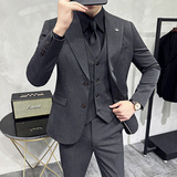 两粒扣戗驳领西服韩版修身商务西装三件套8802A-P235，男装西服套装，星座1606-1