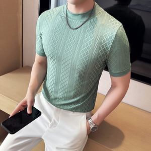 DS013-P39男士半高领短袖T恤春夏新款时尚百搭修身立体打底衫图片