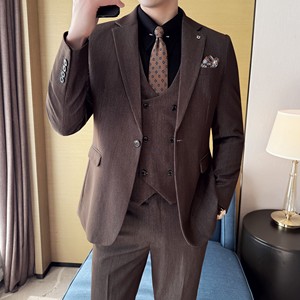 男士商务休闲西装韩版修身纯色暗纹西服三件套2512-P275图片