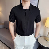 夏季立领格纹短袖衬衫商务休闲时尚免熨衬衣男CS030-P62，男装T恤，星座1606-1