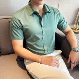 高级无痕衬衫商务修身短袖翻领衬衣男2811-P62，男装T恤，星座1606-1