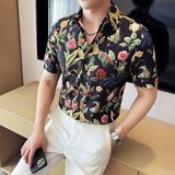 百鸟图夏季印花短袖衬衫时尚休闲免熨衬衣男CS042-P58，男装T恤，星座1606-1