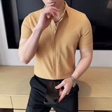 泡泡纱男士短袖拉链衬衫时尚百搭休闲免熨衬衣CS020-P63，男装T恤，星座1606-1