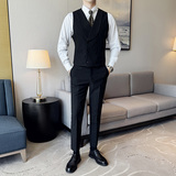 韩版修身双排扣条纹马甲套西装MJT2409-P135，男装西服套装，星座1606-1