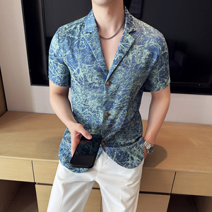 夏季冰丝短袖西服无里衬提花休闲西装DXZ002-P85图片