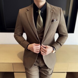男士商务休闲西装华夫格韩版修身西服三件套2521-P280图片
