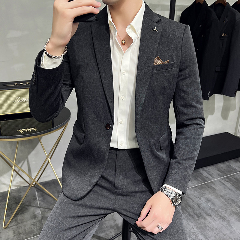 S-7XL韩版修身商务休闲西服两件套8801-P190,男装西服,星座1606-1
