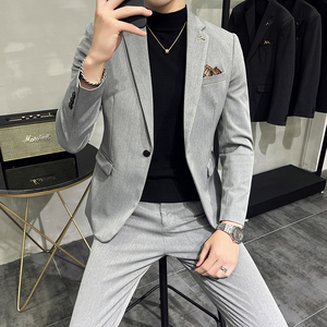 S-7XL韩版修身商务休闲西服两件套8801-P190图片