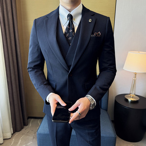 韩版修身西服时尚条纹西装三件套2409-P270，男装西服套装，星座1606-1