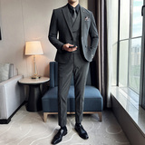 韩版修身商务西服双排扣马甲条纹西装套装1819A-P270，男装西服套装，星座1606-1